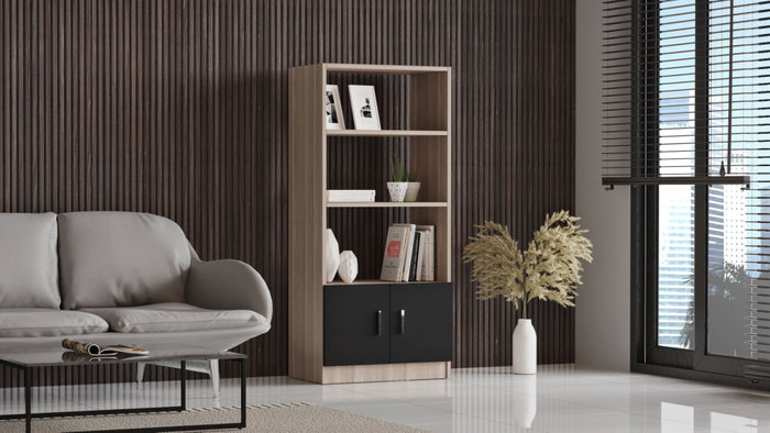 Hanah Home Vo4-Ob Estantería Roble y Negro